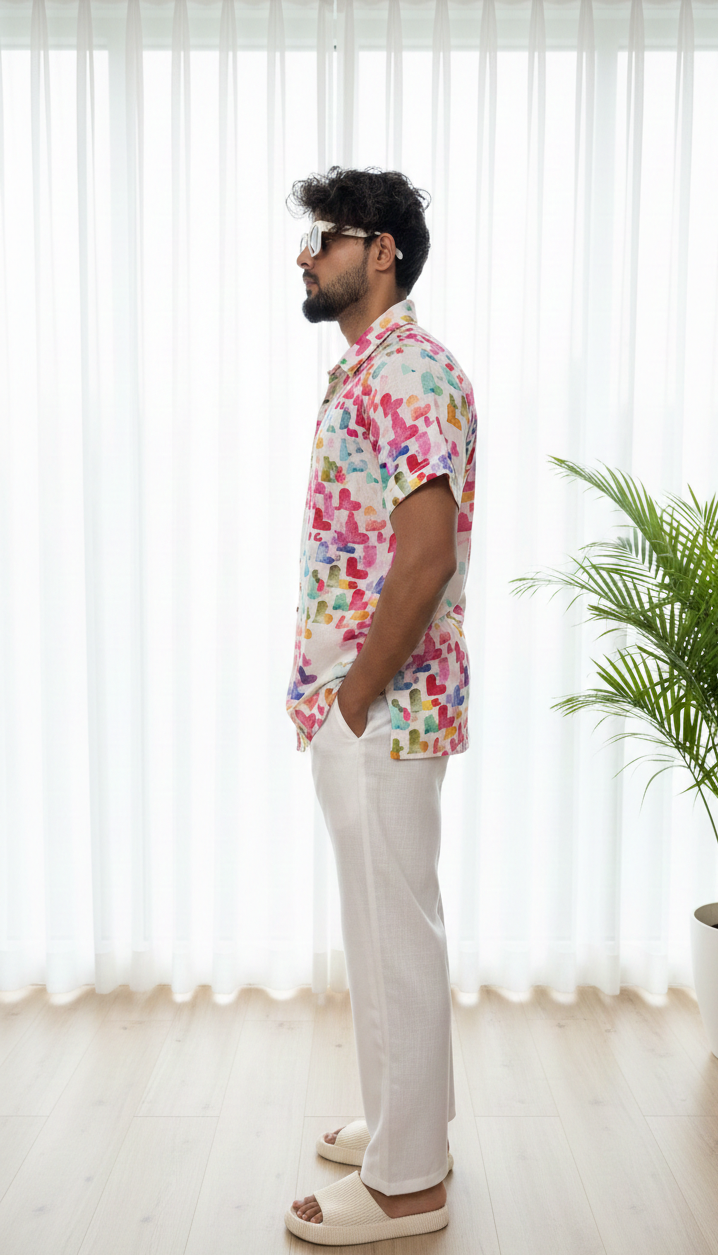 Men Heart Motif Print Straight Kurta