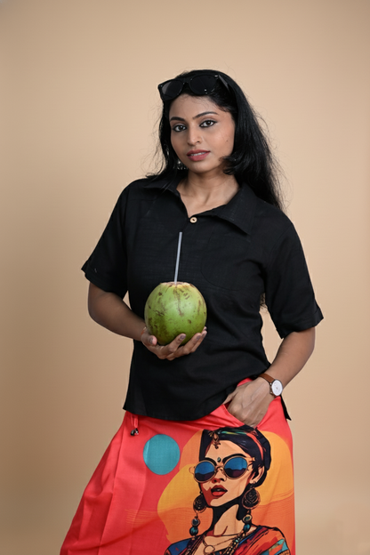 Women Solid Black Halfsleeve Kurti