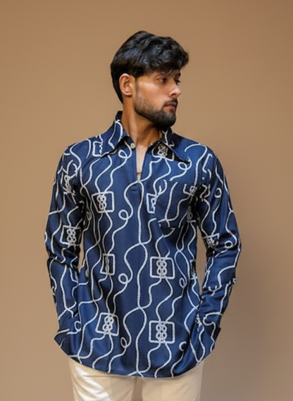Men printed Indo fusion kurta