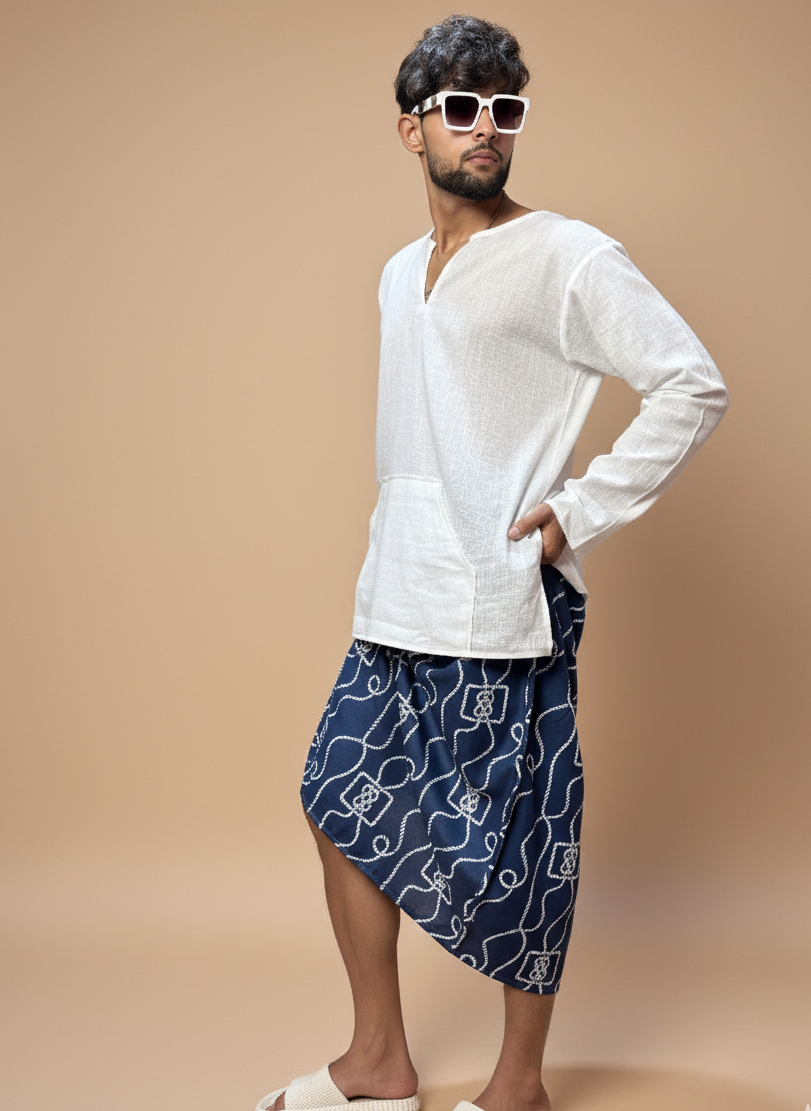Men Blue Block Print Style Pajamalungi