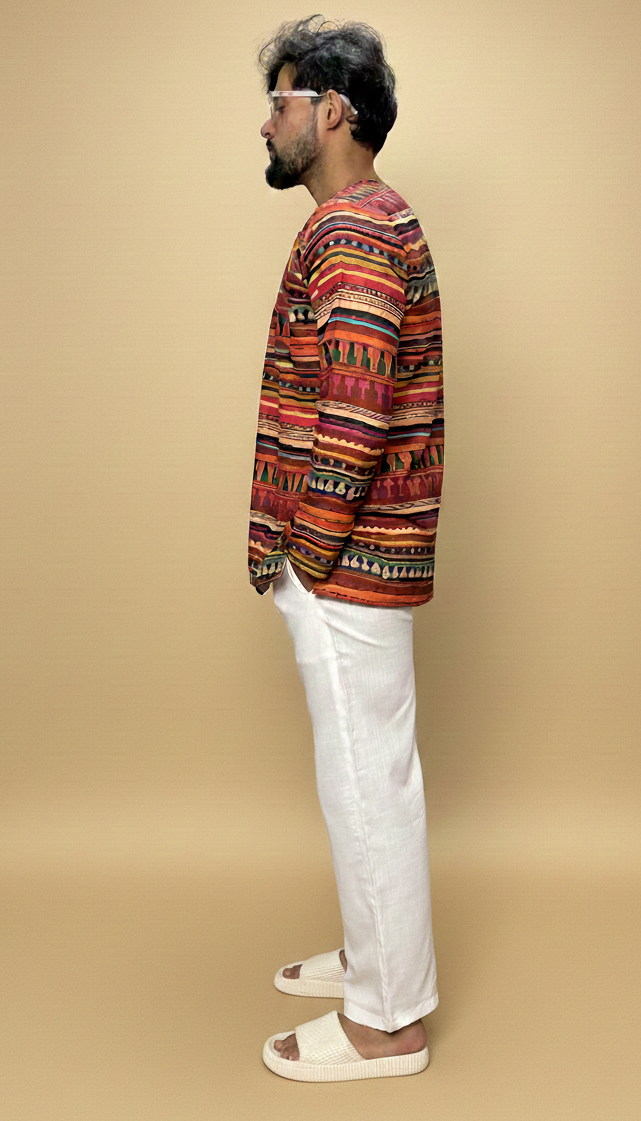 Multicolor Tribal Stripe Print Kurta