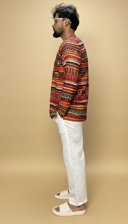 Multicolor Tribal Stripe Print Kurta