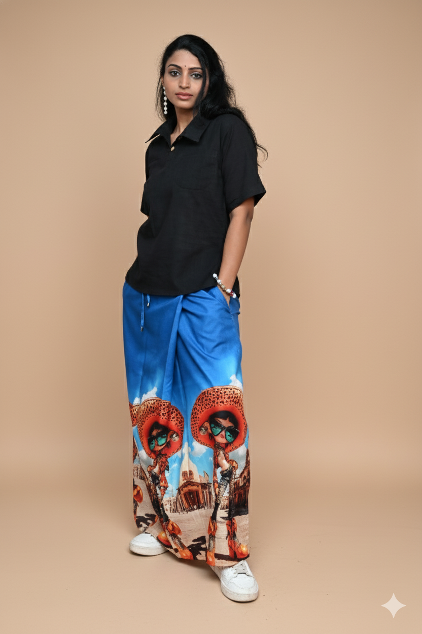 Women vibrant urban scene print Pajamalungi