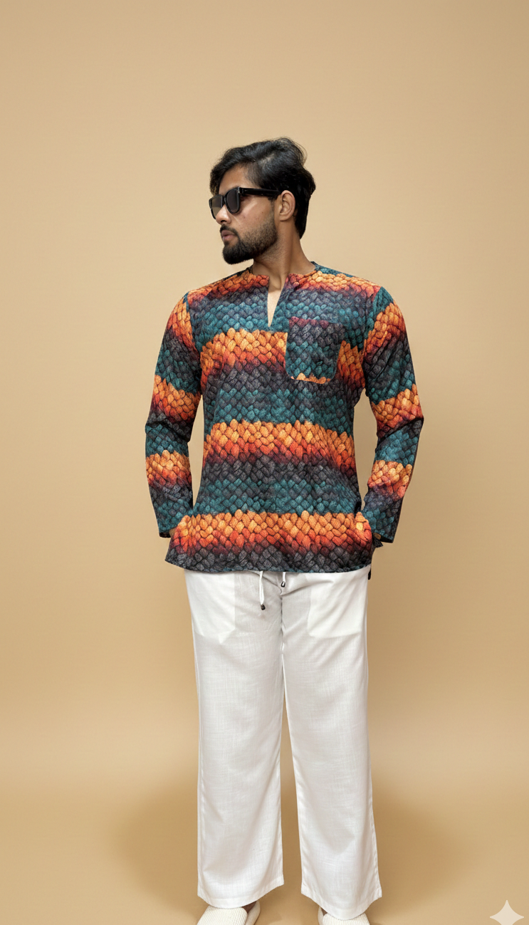 Men’s Multicolor Textured Print Kurta