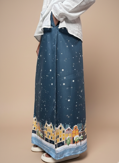 Men Blue Snow-City Print Pajamalungi