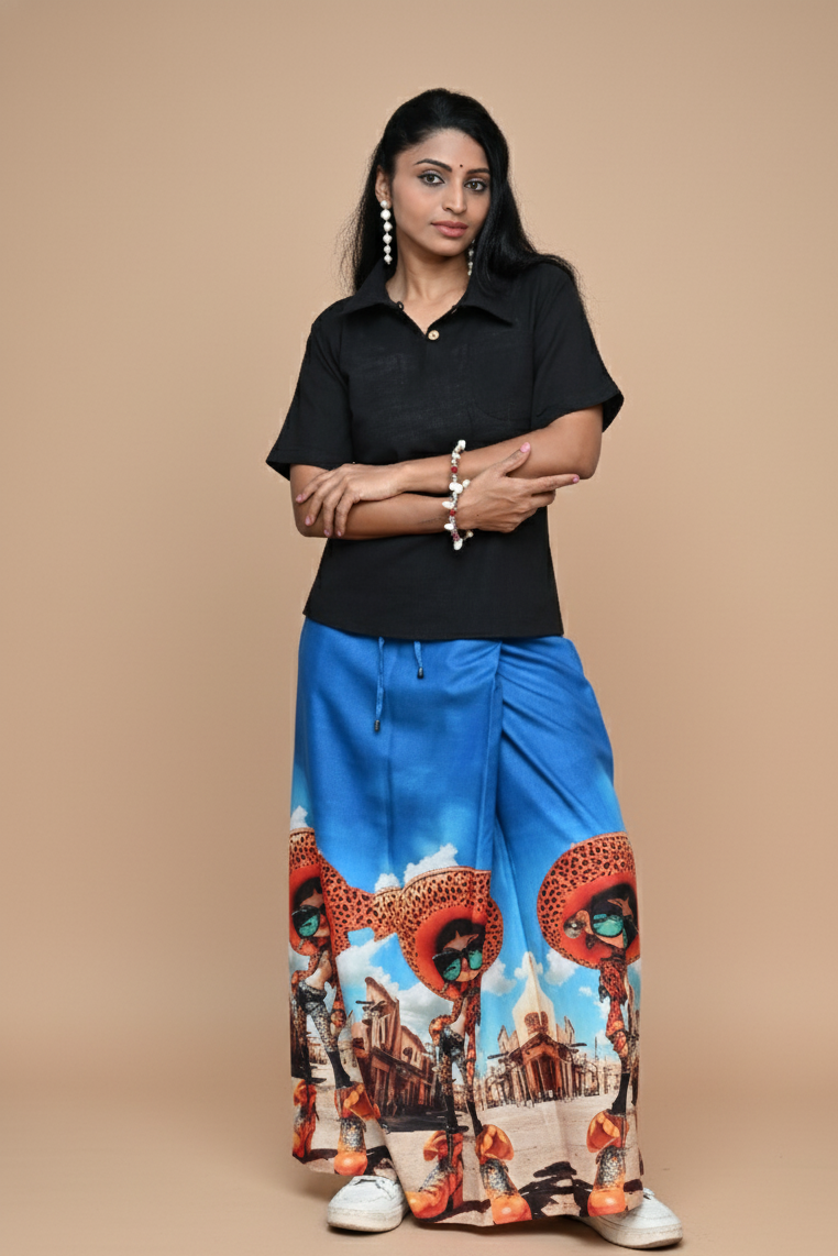 Women vibrant urban scene print Pajamalungi