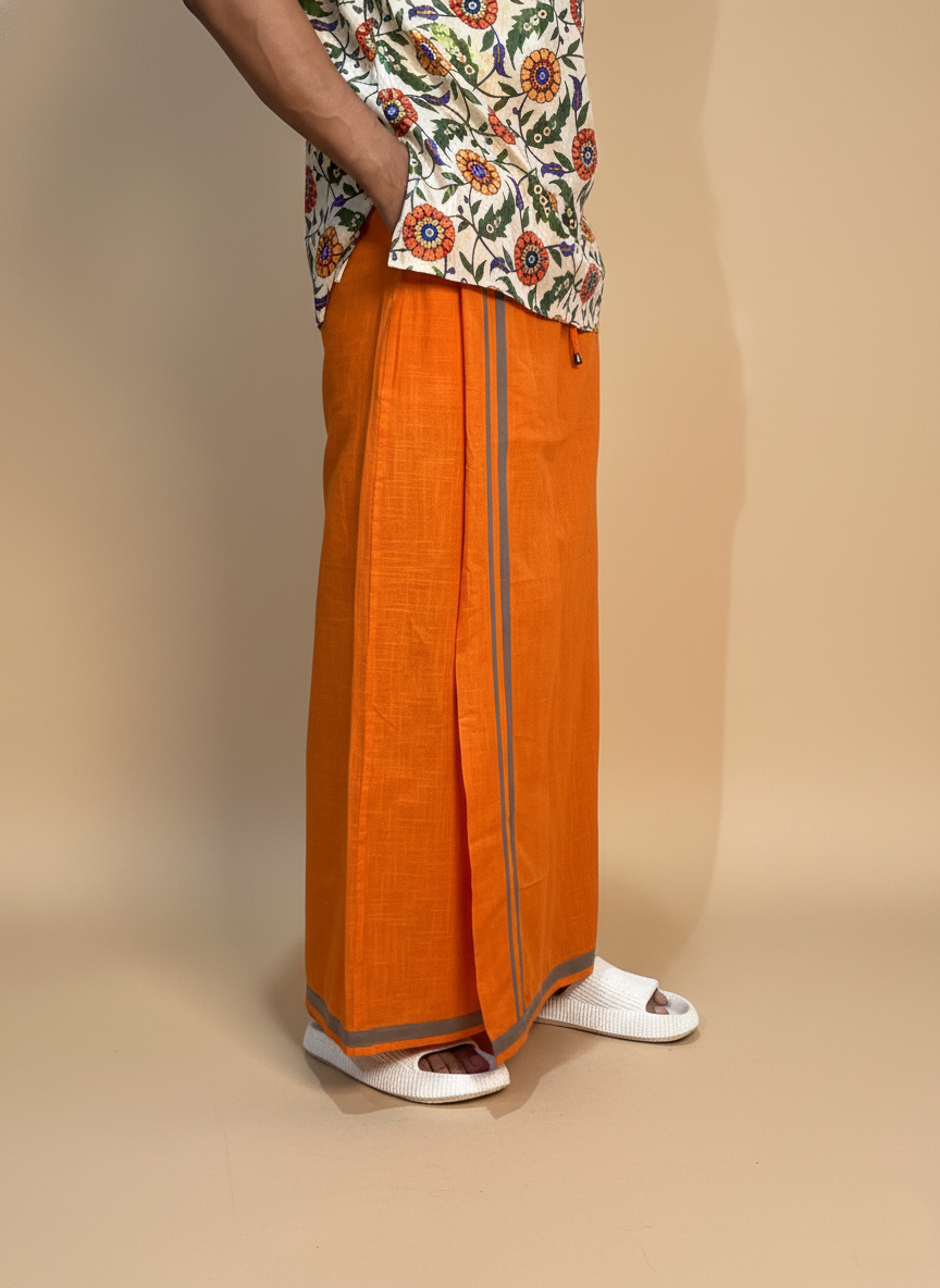Orange pajamalungi with light green stripes for men