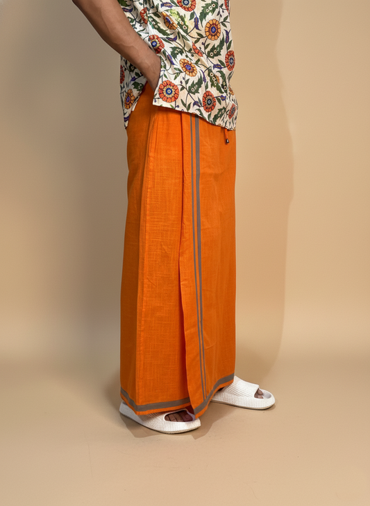 Orange pajamalungi with light green stripes for men's