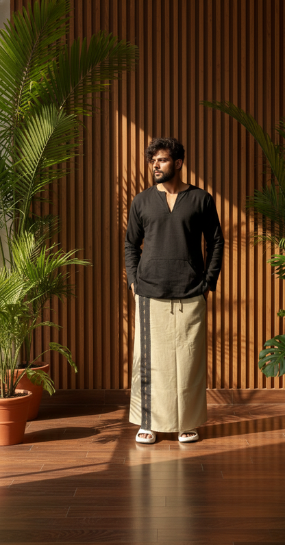 Men's Classic Sage Green Color With Black Stripe Pajamalungi