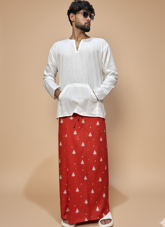 Men Red Christmas-Tree Paten Pajmalungi