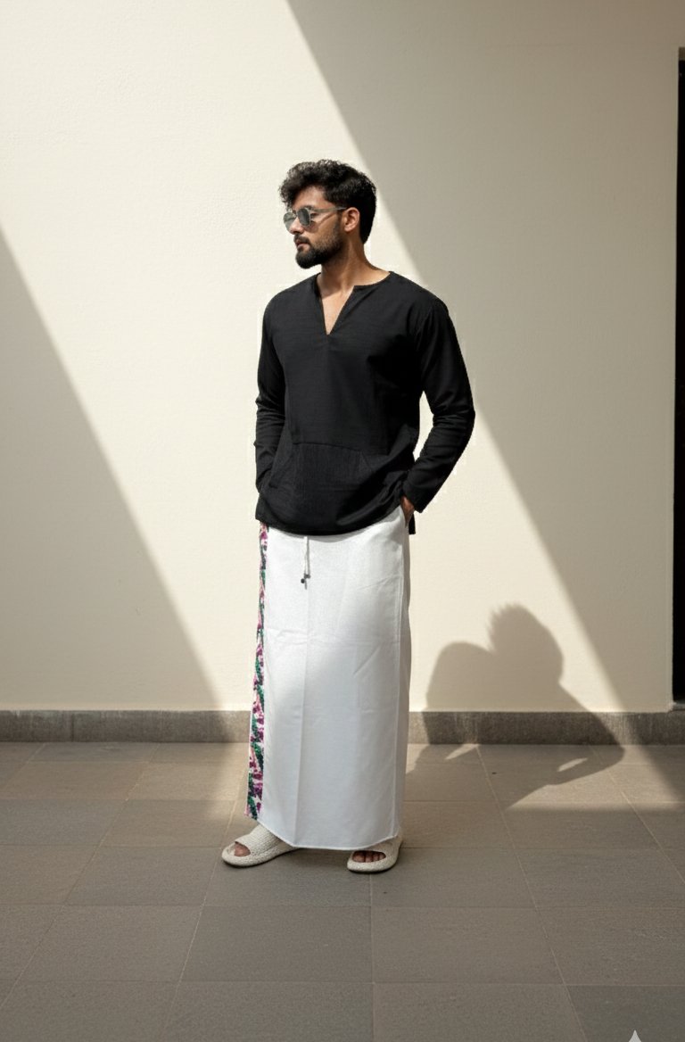 Men's White Tropical Leaf Stripe Pajamalungi