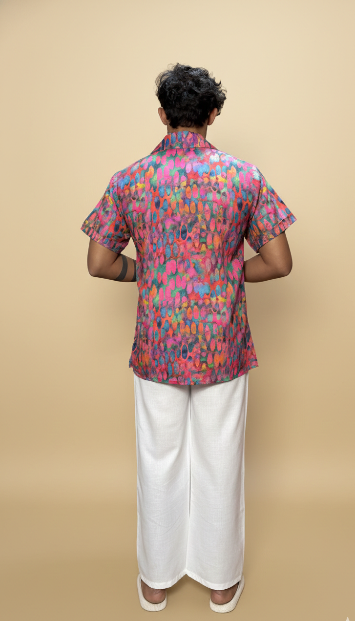 Men Abstract Ikat Dot Print Shirt-Collar Kurta