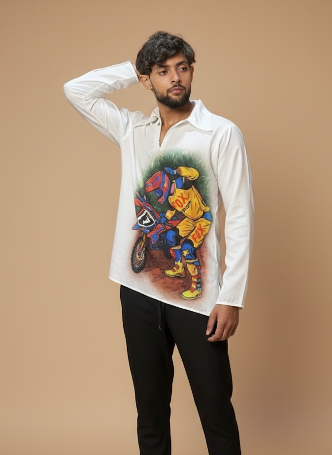 Men moto-stlyle graphic Painted Kurta