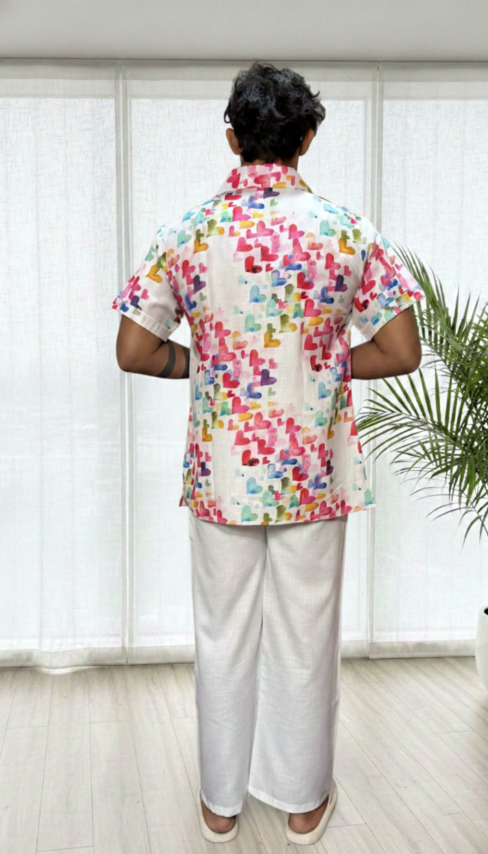 Men Heart Motif Print Straight Kurta