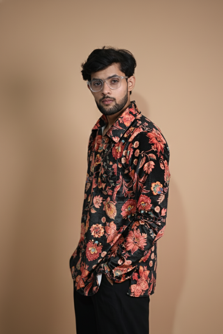Digital Print Multicolor Velvet Kurta For Men
