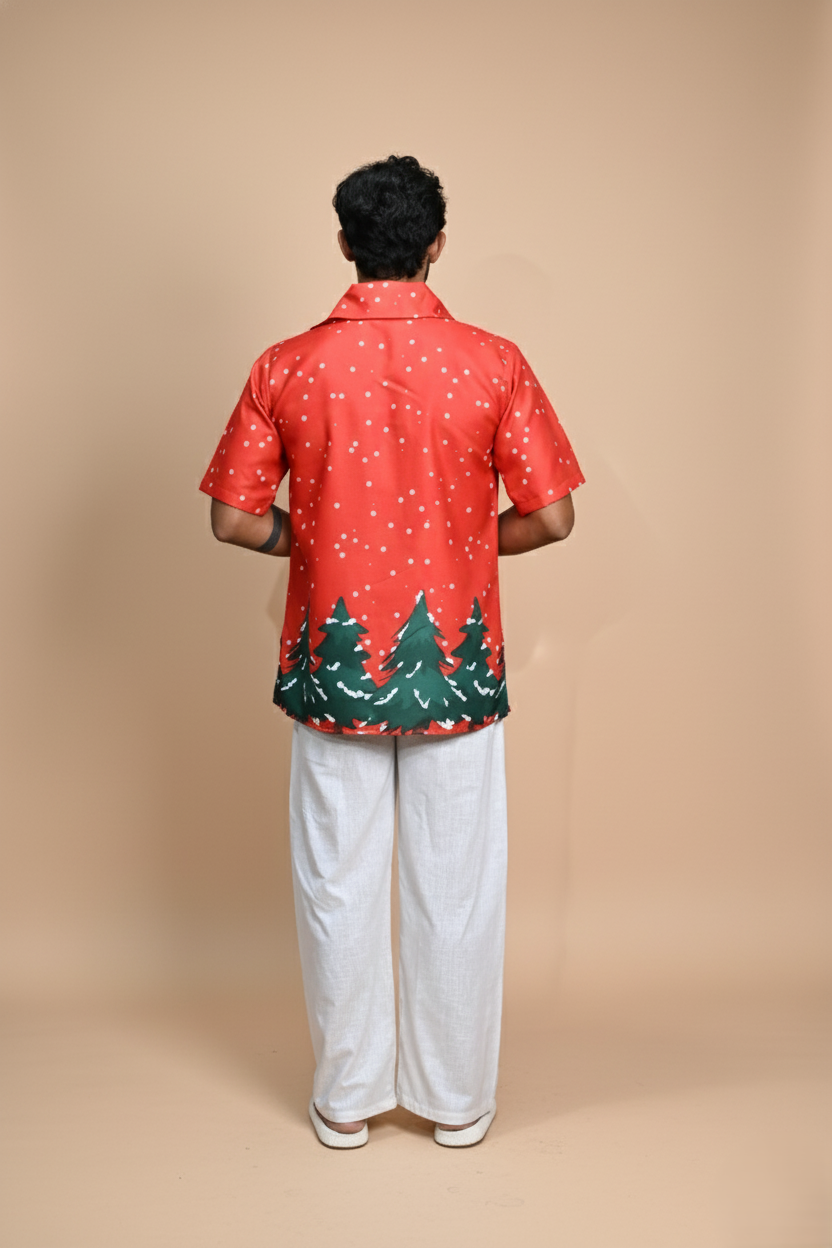 Red Tree Line Kurta For Men