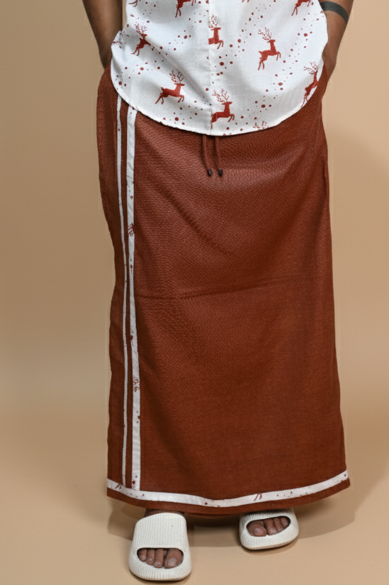 Rust Brown White Stripe Pajamalungi For Men