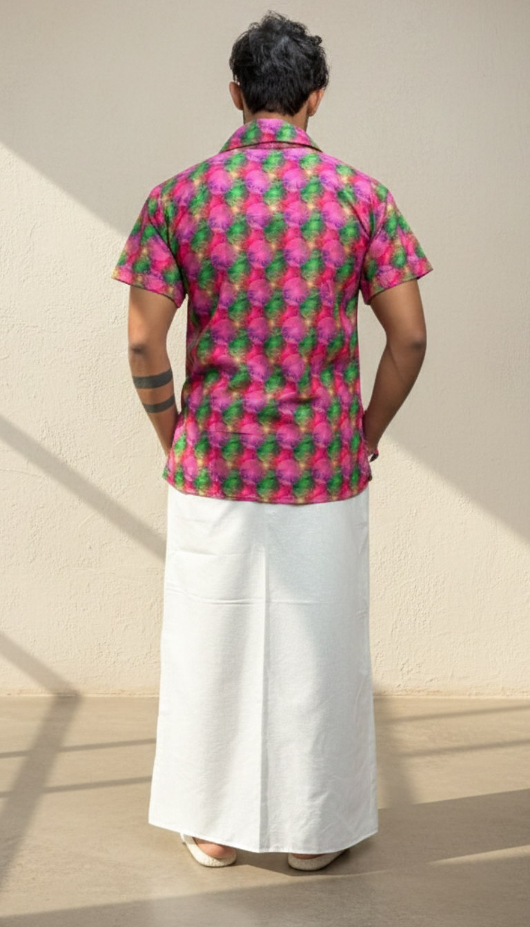 Men Geometric Floral Print Shirt-Collar Kurta