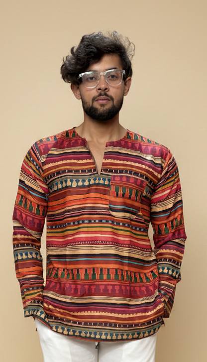 Multicolor Tribal Stripe Print Kurta