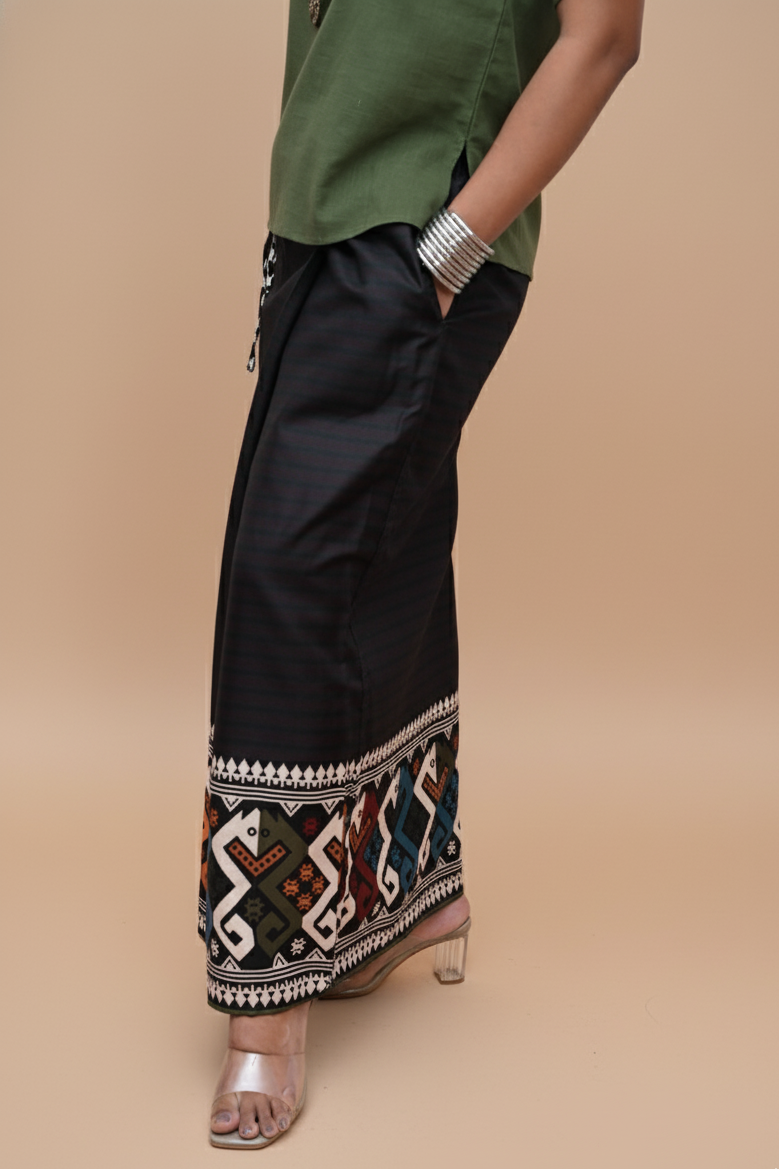 Women Black Tribal Border digital Printed Pajamalungi