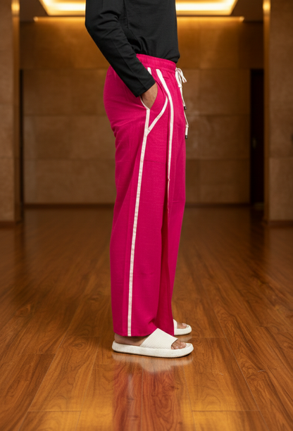 Men's Dark Pink Color With White Stripe Pajamalungi