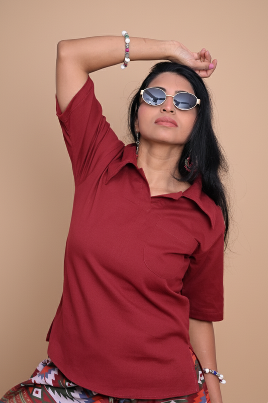 Women Maroon Color Cotton Kurta