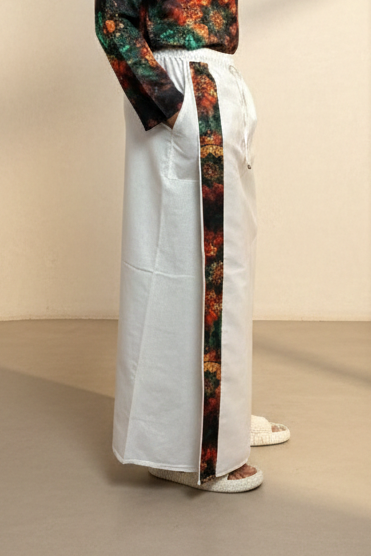 Men’s White Cotton Contrast Stripe Pajamalungi