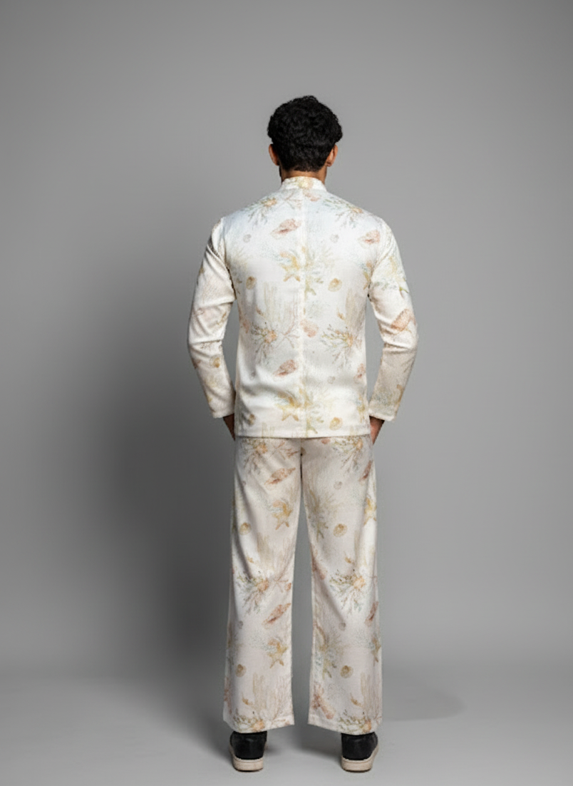 Cream floral Digital printed Blazer for Men's