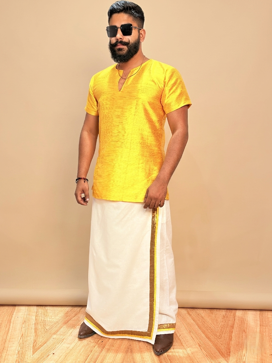 Men Yellow Colour mulberry Kurta.