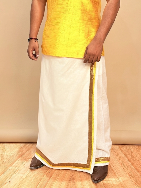 Men White Color With  Copper  & Yellow Stripe Pajamalungi