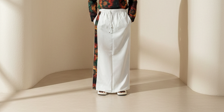 Men’s White Cotton Contrast Stripe Pajamalungi