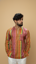 Men Pink–Orange Geometric Print Kurta
