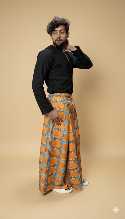 Men Classic Orange&Blue Checked Pajamalungi