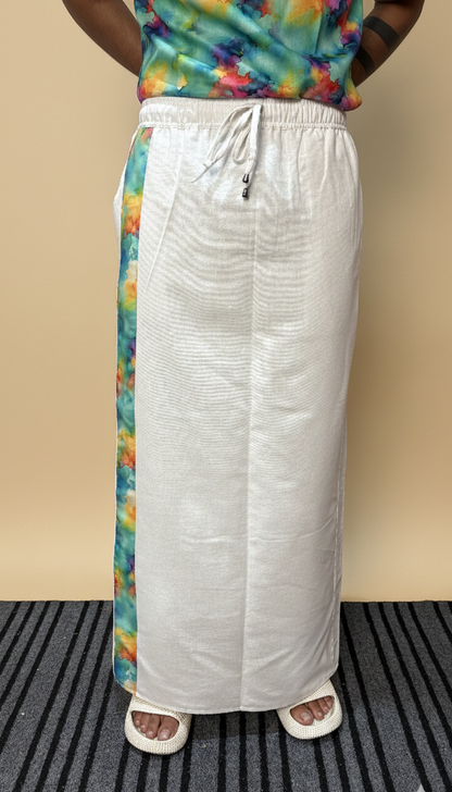 Men White Pajamalungi With Multicolor Stripe