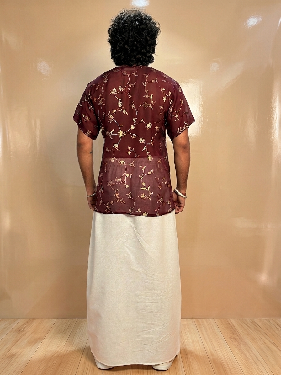 Men Silk Wine Colour Kurta.