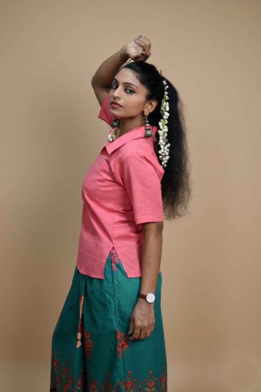 Women Solid Pink Halfsleeve Kurti