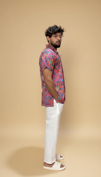 Men Abstract Ikat Dot Print Shirt-Collar Kurta