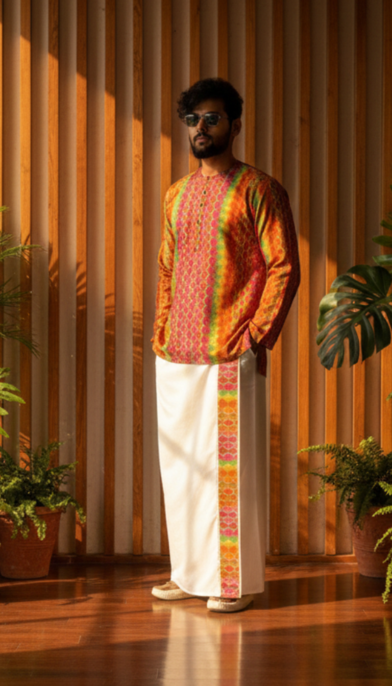 White Cotton Contrast Stripe Pajamalungi