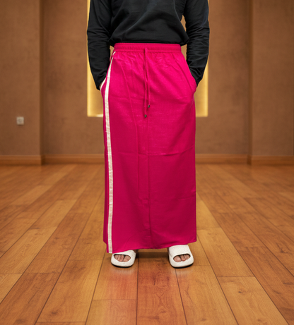 Men's Dark Pink Color With White Stripe Pajamalungi