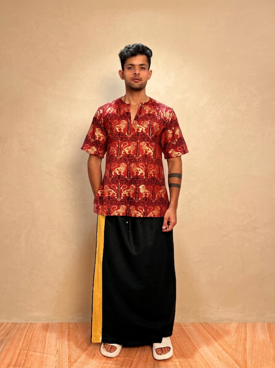 Mens Royal Foil  Lion Print Kurta