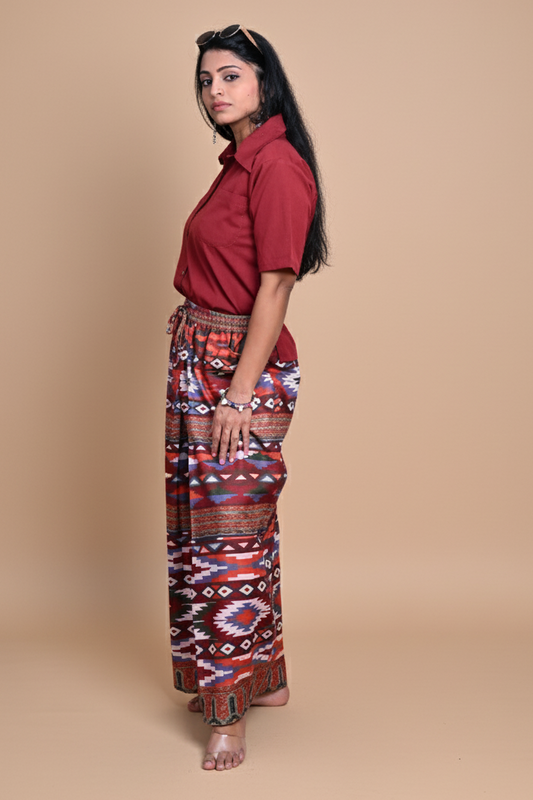 Women Rust Tribal Printed Pajamalungi