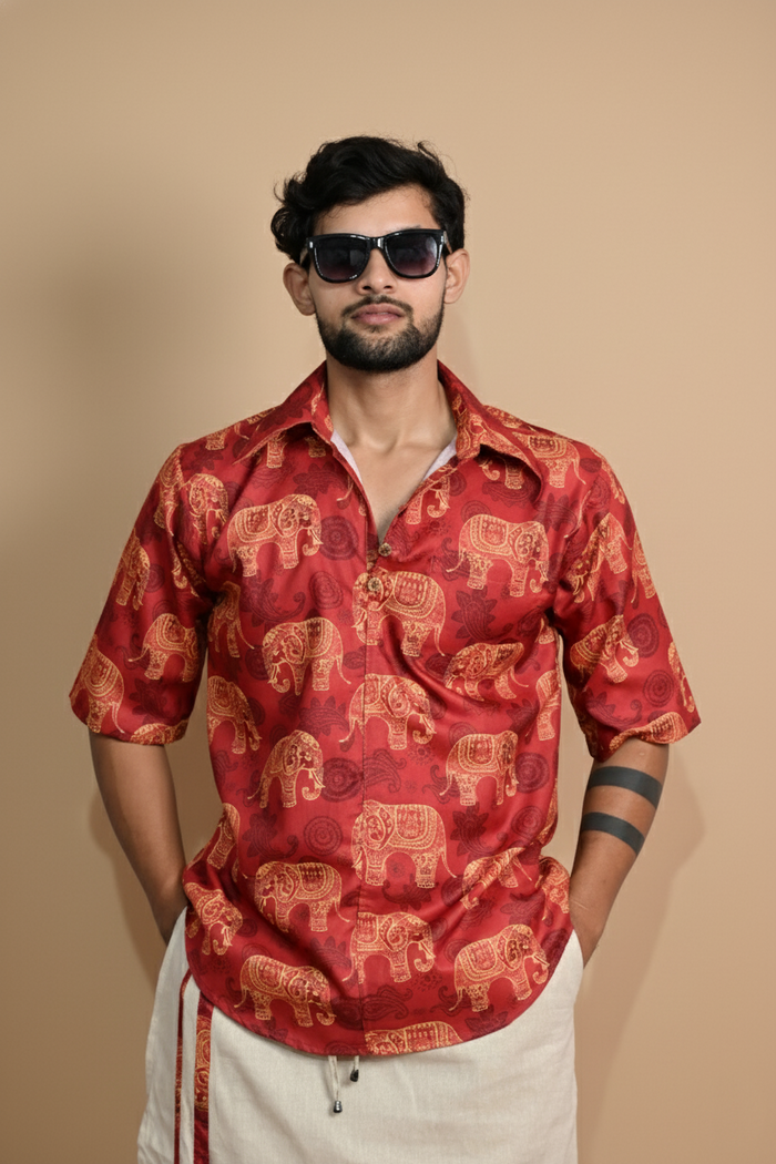Elephant Digital Print Kurta Shirt For-Men