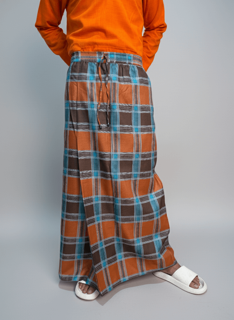 Orange Check Pajama Lungi for Men