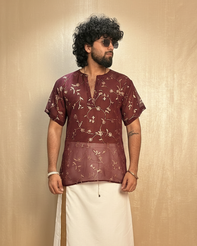 Men White Color With Copper Zari Stripe Pajamalungi