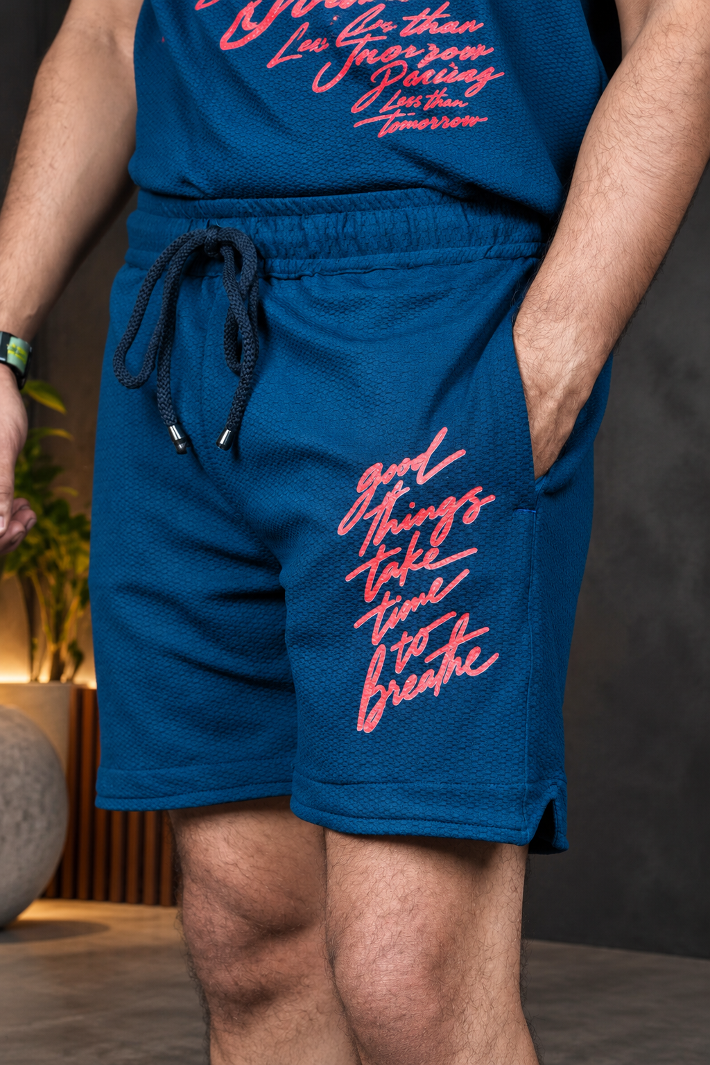 Men’s Blue Graphic Print Knitted Shorts