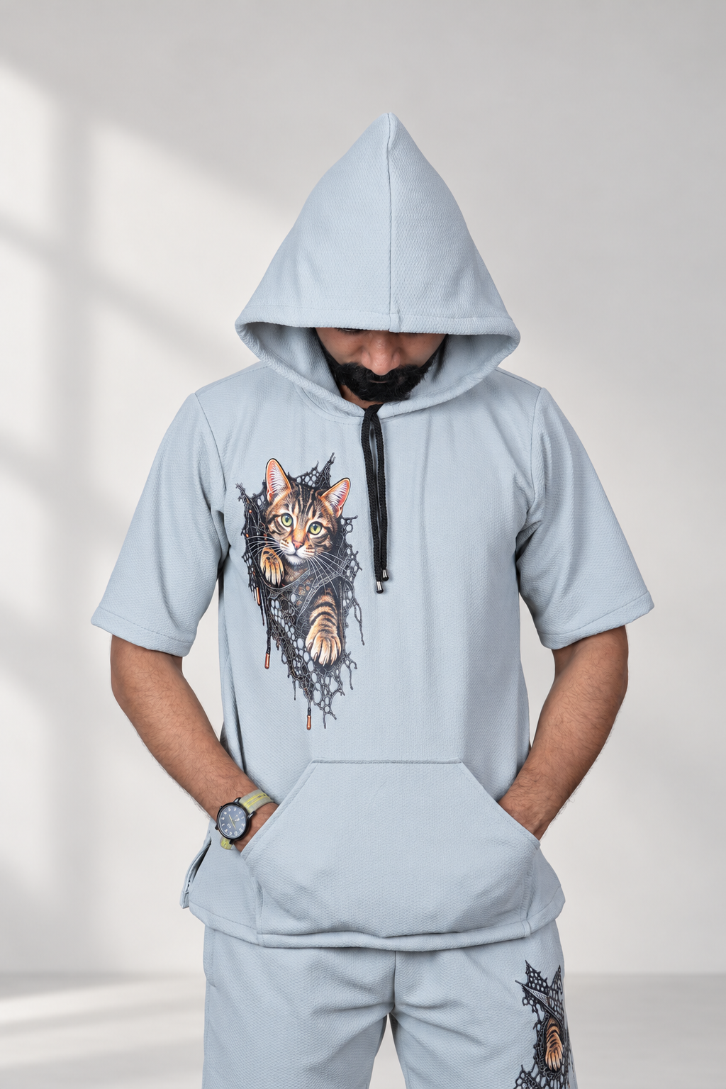 Men's Printed Short Sleeve Hoodie
