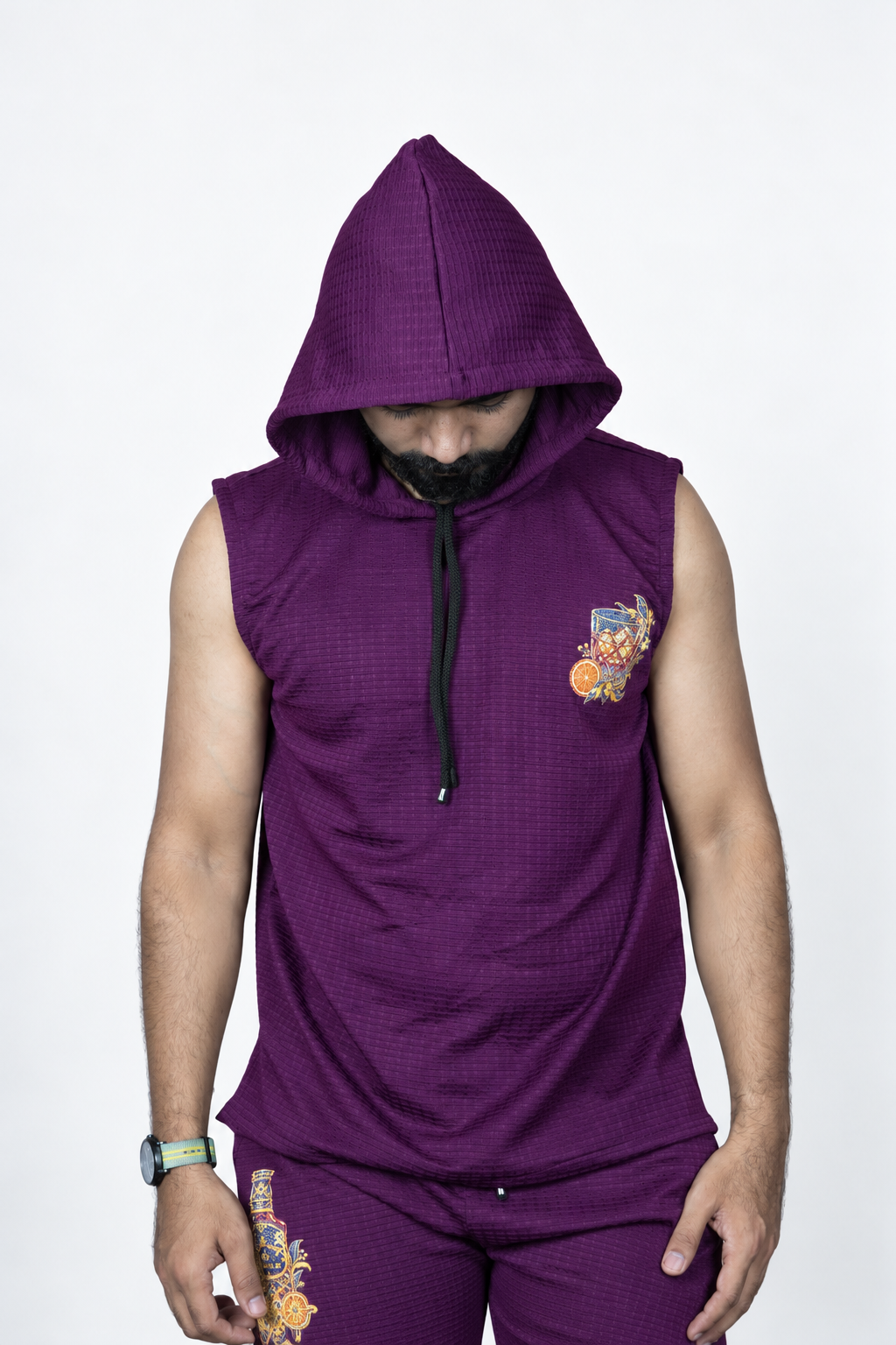 Men’s  Purple Graphic Print Sleeveless Hoodie