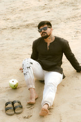 Off Shoulder Kurta & Cotton Linen Pajama Pant