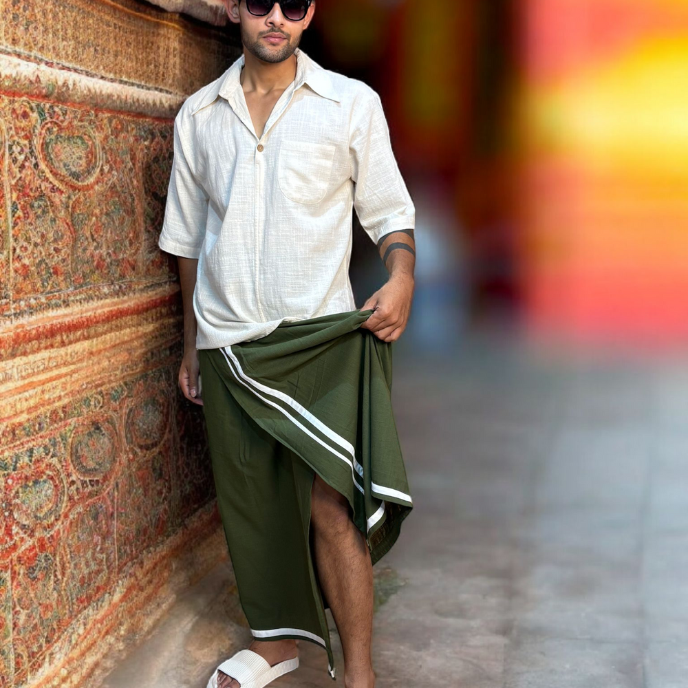 
                      
                        Men's Traditional White stipes Green Pajamalungi - Limited Edition
                      
                    