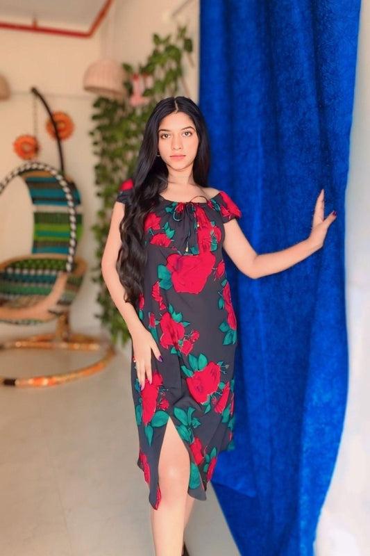 Romantic Rose Off Shoulder Midi Dress